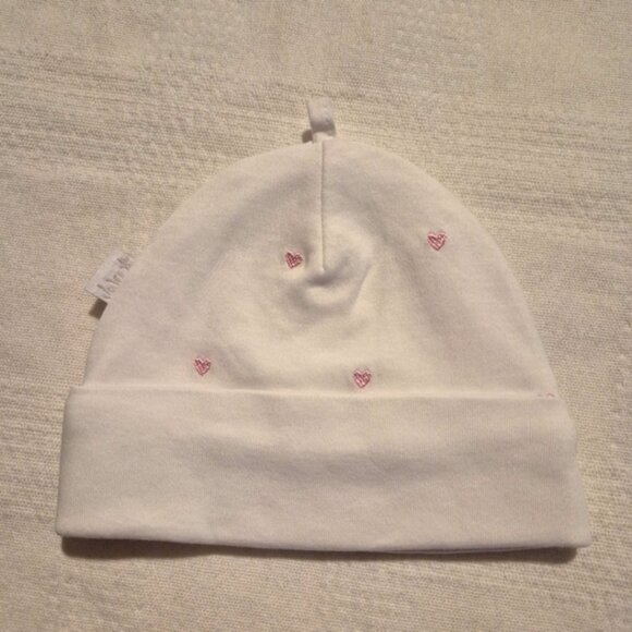 Jojo Maman Bébé girls size newborn white hat with embroidered hearts EUC - Picture 1 of 4